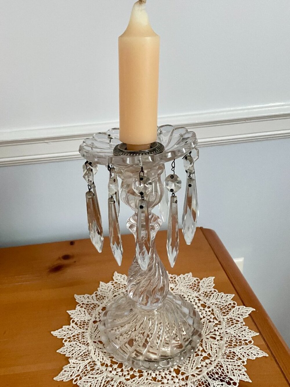 Prism and glass candle holder, vintage